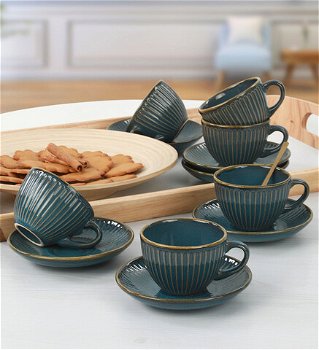 Set pentru ceai, Keramika, 275KRM1529, Ceramica, Turcoaz/Maro, Keramika