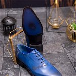 Pantofi eleganți de bărbați din piele naturala, Albastru gravat - P1614, 