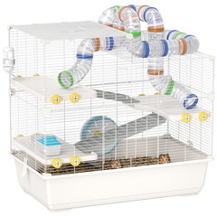 Cusca pentru hamster, PawHut, 4 Niveluri, cu Tubi, Ruota, 3 Usi, 78x45x73 cm, Alb