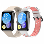 Set 2 curele pentru Huawei Watch Fit 2 bratara smartwatch din silicon roz-alb crem