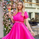 Rochie din voal fuchsia midi in clos cu elastic in talie cu cordon detasabil brodat in atelierele proprii - StarShinerS, StarShinerS