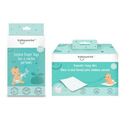 Paturici de unica folosinta pentru schimbarea scutecului, 10 bucati si Pungi parfumate pentru scutece, 50 bucati, Baby Works, 