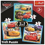 Puzzle Trefl 3 in 1 Disney Cars - Pregatiri pentru cursa 106 piese