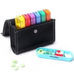 Cutie organizator medicamente, Quasar & Co.®, 7 zile, 28 compartimente, geanta suport, 13.5 x 11 x 3.5 cm, multicolor