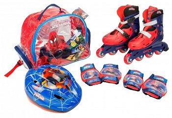 Role copii Saica reglabile 35-38 Spiderman cu protectii si casca in ghiozdan, Saica
