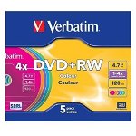 Mediu optic DVD+RW 4.7GB 4x 5 bucati colorat, Verbatim