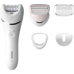 Epilator PHILIPS Series 8000 BRE710/00, 32 pensete, 2 viteze, 5 accesorii, Wet&Dry, acumulator, alb