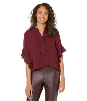 Imbracaminte Femei Vince Camuto Ruffle Sleeve Henley Blouse Crisp Merlot, Vince Camuto