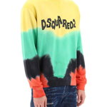 DSQUARED2 Tie-Dye Crew-Neck Sweatshirt With Logo Print YELLOW GREEN BLACK RED, DSQUARED2