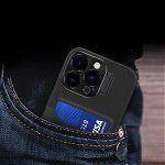 Carcasa Leather Wallet Stand compatibila cu iPhone 14 Black, OEM