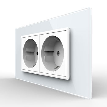 Priza dubla Livolo cu rama din sticla 4M, standard Italian, Serie noua