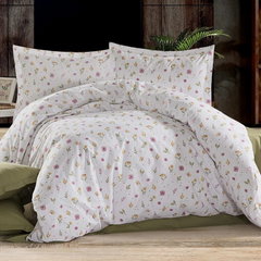 Lenjerie de pat Ranforce Cotton Pro RCP47, 100% bumbac, alb, imprimeu floral discret, king size - 4 piese