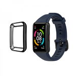 Set Curea tip sport pentru bratara fitness Huawei Band 6 / Huawei Honor Band 6 din silicon, albastru inchis + carcasa protectie, rezistenta la socuri si zgarieturi, negru, krasscom