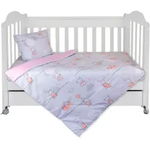 Set Lenjerie cu 4 piese 60/120 cm, bumbac 100%, Pink Bunnies - Gri/Roz, Pufinas