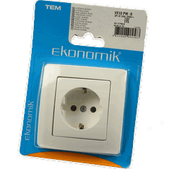 Priza electrica simpla TEM Ekonomik, montaj incastrat, alb, TEM