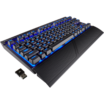 Tastatura mecanica gaming wireless Corsair K63, iluminare albastru, switch MX Red, US Layout, Negru