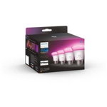 4 Becuri LED RGB inteligente Hue A60, Bluetooth, E27, 6.5W (60W), 806 lm, lumina alba si color (2200-6500K), Philips