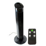 Ventilator tip stalp 50W, 3 trepte viteza, oscilare 70 grade, telecomanda, temporizator, negru, Pro Cart