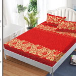 Husa de pat cu elastic 180x200 din Bumbac Finet + 2 Fete de Perna - Rosu Cu Trandafiri, ELEGANT HOME PUCIOASA