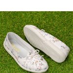 Pantofi piele “Tellus” 72-01, Alb cu flori, Engros, 