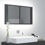Dulap baie cu oglinda, 80 x 12 x 45 cm, iluminare LED, gri extralucios