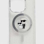 Husa de protectie Cover Karl Lagerfeld IML Glitter Karl and Choupette MagSafe pentru iPhone 15 Pro, Transparent