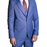 Costum Office Slim Albastru Deschis cu Vesta, 