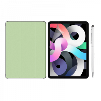 Set 3 in 1 pentru iPad Air 4 2020 10.9 inch cu husa carte folie protectie ecran si stylus A2072 / A2316/ A2324/ A2325 verde, KRASSUS