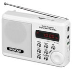 Radio portabil Sencor, 2 W RMS, FM 88 - 108 Mhz, USB, antena telescopica, slot Micro SD, jack 3.5 mm, acumulator, Alb, Sencor