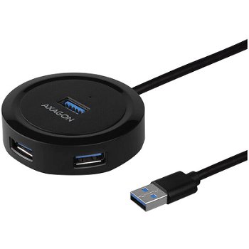 HUB USB Rotund, 4x USB3.2 Gen 1, AXAGON HUE-P1A, alimentare Micro USB, cablu USB-A 30 cm, Axagon