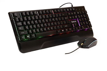 KIT Gaming Tastatura si Mouse Spacer SPGK-INVICTUS cu fir, USB, tastatura RGB rainbow + mouse optic 7 culori, black, SPACER