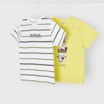 Mayoral tricou de bumbac pentru copii 2-pack culoarea galben, cu imprimeu, Mayoral