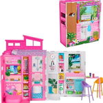 Set de joaca Barbie Casa de papusi pliabila, 11 accesorii, Multicolor