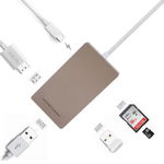 Adaptor C-Type USB 3.0 Gold , 4K HDMI HD, port USB 3.0, slot SD pentru MacBook YC-210