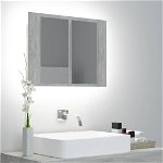 Dulap de baie cu oglinda si LED vidaXL, gri beton, 60x12x45 cm, 6.5 kg