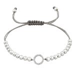 Bratara pe snur cu pandantiv cerc din argint cu zirconii si perle sintetice model DiAmanti DIA33432, 