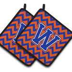 Caroline`s Treasures Carolines Comorile CJ1044-WPTHD Scrisoare W Chevron Orange și Blue Pair of Pot H Chevron - Portocaliu și albastru # 2 7.5HX7.5W, 