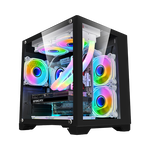 Carcasa 1stPLAYER® Gaming MV5, 5 ventilatoare ARGB, Micro-ATX, telecomanda, negru