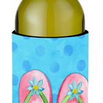 Caroline`s Treasures Pink Flip Flops Albastru Polkadot sticla de vin Beverge Izolator Hugger Wine Bottle, 