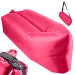 Saltea Autogonflabila "Lazy Bag" tip sezlong, 230 x 70 cm, culoare Roz, pentru camping, plaja sau piscina, AVEX