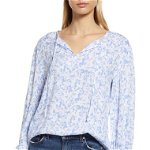 Imbracaminte Femei Caslon Floral Split Neck Shirt Blue Abstract Blots
