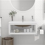 vidaXL Cadru lavoar baie cu chiuvetă încorporată, alb, fier, vidaXL