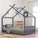 vidaXL Cadru de pat pentru copii, gri, 90 x 200 cm, lemn masiv de pin, vidaXL