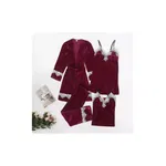 Set Pijama de Dama 4 Piese din Catifea, Visiniu, Inovius