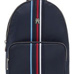 Tommy Hilfiger, Rucsac cu buzunar exterior si detaliu monograma, Bleumarin