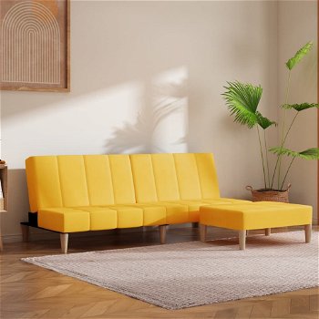 Canapea extensibila 2 locuri vidaXL, cu taburet, galben, textil, 200 x 84,5 x 69 cm, 25.9 kg