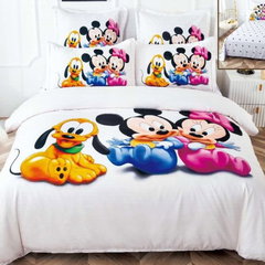 Lenjerie pat dublu BUMBAC FINET 6 piese IDENTICA CU POZA Alb-Multicolor Minnie&Mickey, Disney
