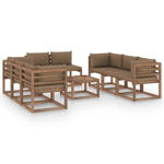 Set mobilier de grădină cu perne gri taupe, 9 piese