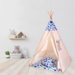 Cort copii stil indian Teepee Tent Kidizi Blue Dino, include covoras gros si 2 perne