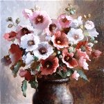 Tablou PM1015, Vaza cu maci rosii si albi, Picteaza dupa numere, cu rama de lemn, 40 x 50 cm, Krista